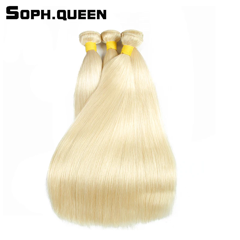 Соф Королева бразильского прямые волосы 100% Пряди человеческих волос для наращивания-Волосы Remy #613 блондинка 4bundles