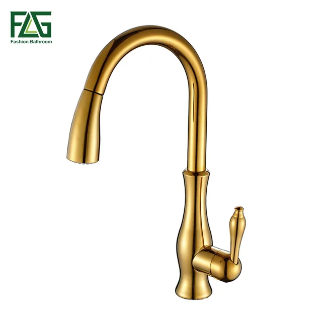 Special Price FLG Kitchen Faucet Pull Out Deck Mounted Pull Swivel 360 Degree Rotating Cold And Hot Tap Gold Torneira Dourada Mixer Tap 3023G