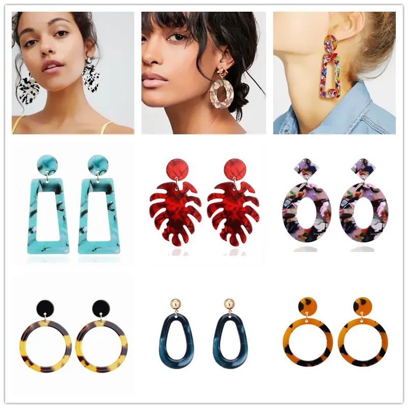 

EK448 Bohemian Fashion Leopard Print Multi-Color Acrylic Acetic Acid Drop Earrings for Women Statement Geometric Pendant Earring
