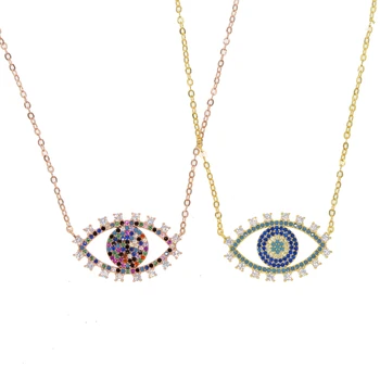 

Fashion Choker pendants Necklace Gold color Blue Evil Eye Necklace pave cz For Women Protection Strength Enthic Collares