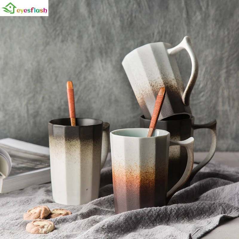 

Japan style Alkaline Brife Mug Classic Coffee Mug Gradational Geometric Design Ceramic Milk Mug Office Meeting Tea Mug 360ml