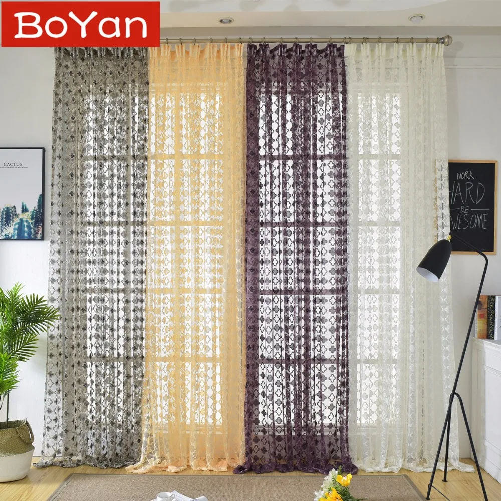 

Nice 4 Colors Pastoral Style Lace Window Sheer Curtain for Kitchen Living Room Bedroom Drapes Jacquard Blinds Tulle for Window