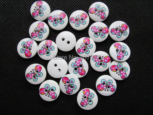 200pcs/lot 15.0mm Kids' Wood Buttons Butterfly Painted Buttons With 2 Holes For Scrapbooking Decorations&Crafts