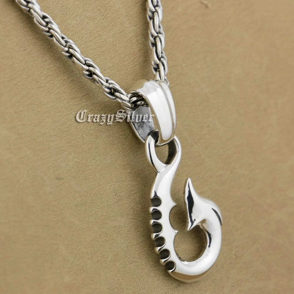 

925 Sterling Silver Fish Hook Mens Biker Punk Pendant 9V108 925 Sterling Silver Necklace 24