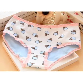 

Girl's Cotton Panties Briefs Female Cute Ice Cream Pattern Lace Ladies Knickers Women Underwear