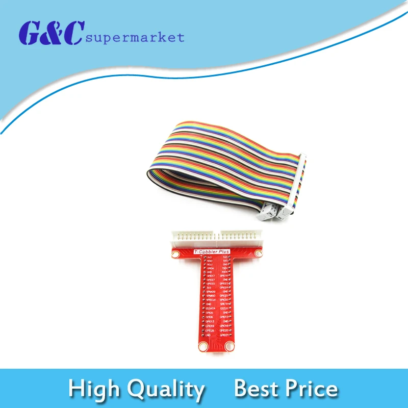 

T GPIO Breakout Expansion Board +40Pin Rainbow Cable DIY For Raspberry Pi B+ 3 2