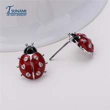 Шикарные Элегантные мини-серьги в виде божьей коровки, стразы, циркон, идеальные женские ювелирные изделия, подарок, серьги-гвоздики, модные корейские серьги для девушек, сделай сам