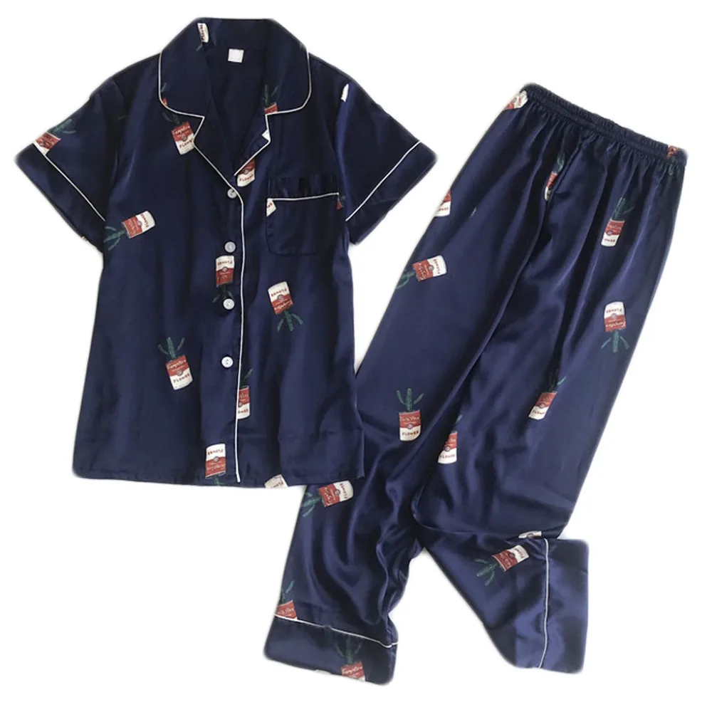 

Women Pajamas Sleepwear Pyjamas Sets Sexy Ladies Summer Silk Spaghetti Strap Long Pants Casual Home Night Wear Sleep Clothes BB3