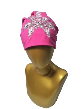 

B17926 2017Fashion bling bling crystal flower beanies elastic cotton rhinestone girls hats for women