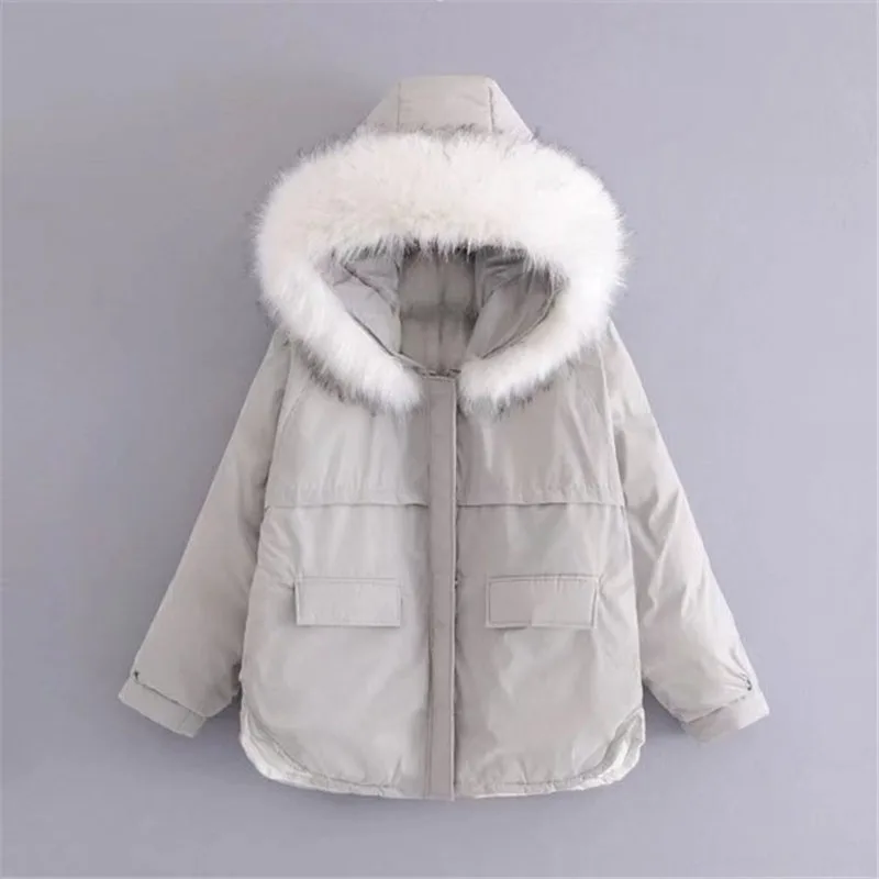 2017 Beige Grey Winter Jackets Women Raccoon Fur Hooded