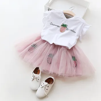 

Gemini new trend baby girl clothes 2 to 6-year-old Girls t-shirts Net yarn dress Girl suit Pineapple pattern baby girl clothes