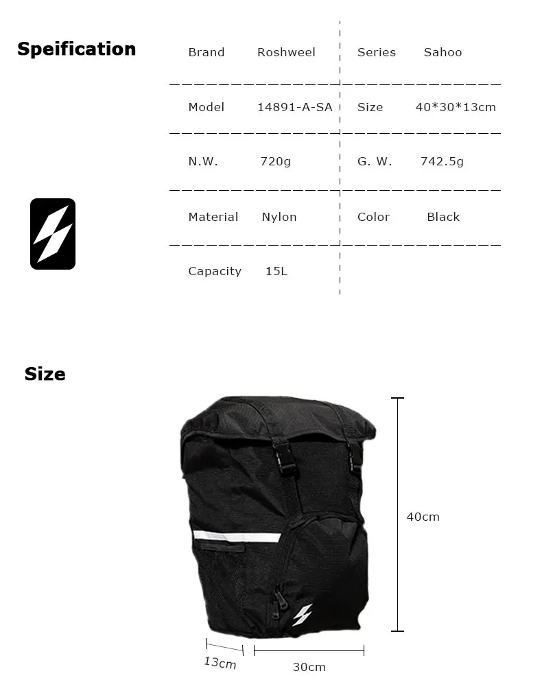 ROSWHEEL 15L водоотталкивающая прочная велосипедная сумка для горной дороги, велосипедная двухсторонняя задняя стойка, заднее сиденье, сумка для багажника