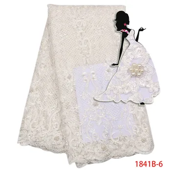 

Latest Net Lace Fabric Cord 2018 Fabric High Quality Nigerian Lace Styles Tulle Lace Fabric For Wedding Dress Beads AMY1841B-1