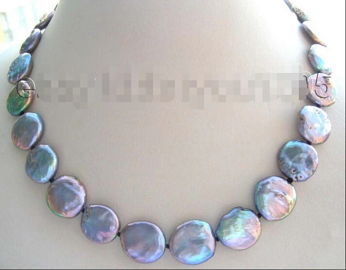 

FREE shipping>>>>Genuine Natural 14mm Black Coin Pearl Necklace! 6.07