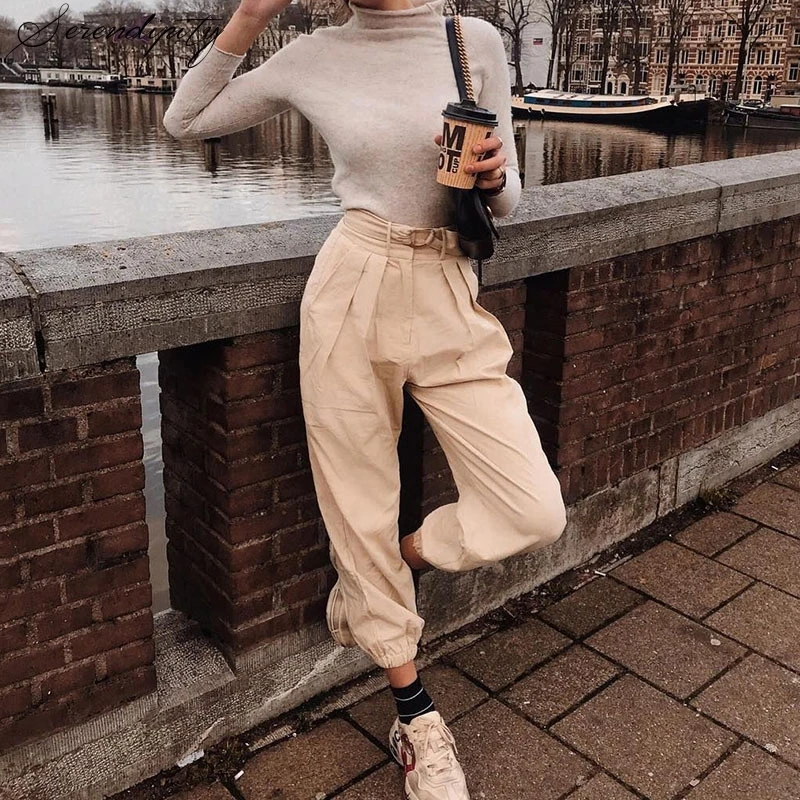 

SRDP Women Casual Pants Cargo Pleated Zipper Overalls Trousers Joggers Elegant Vintage Retro Summer Fashion Apricot Streetwear
