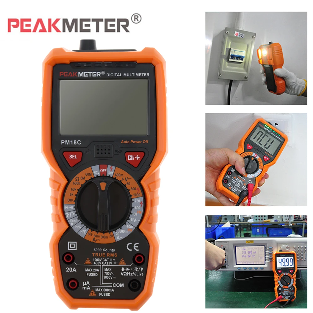 

PM18C Digital Multimeter Voltage Current Resistance Capacitance Tester True RMS Multi Meter NCV Diagnostic Tool with Test Probe