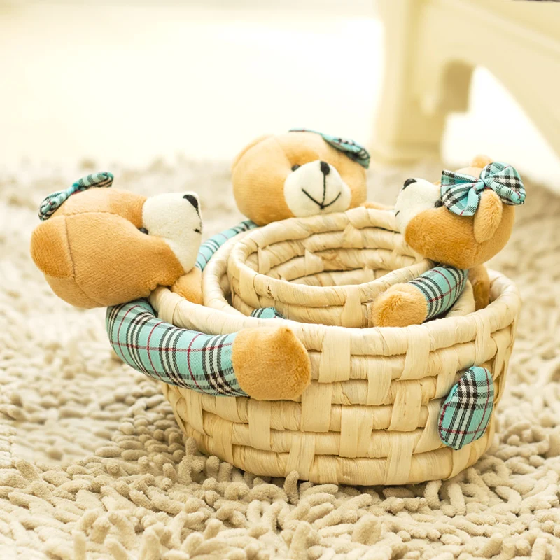

3PCS/Set Cute Hug-bear Storage Basket Cosmetics Jewelry Storage Basket Snacks Basket Debris Storage Organizer Random color-TN