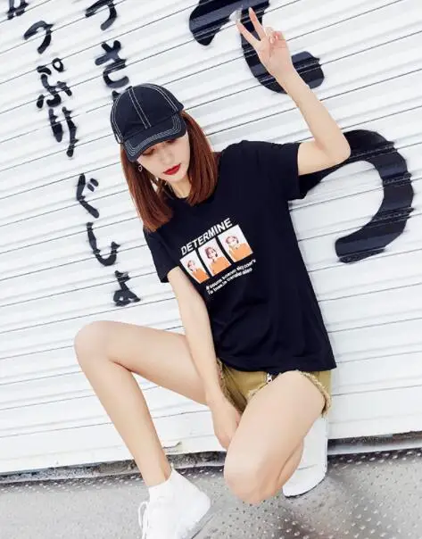 

Short-sleeved female 2019 new loose Korean summer wild cotton black t-shirt