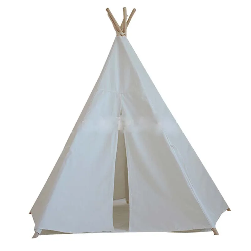 Красивое хлопковое Типи детская игровая палатка белой ткани детский вигвам кровать, палатка крытая