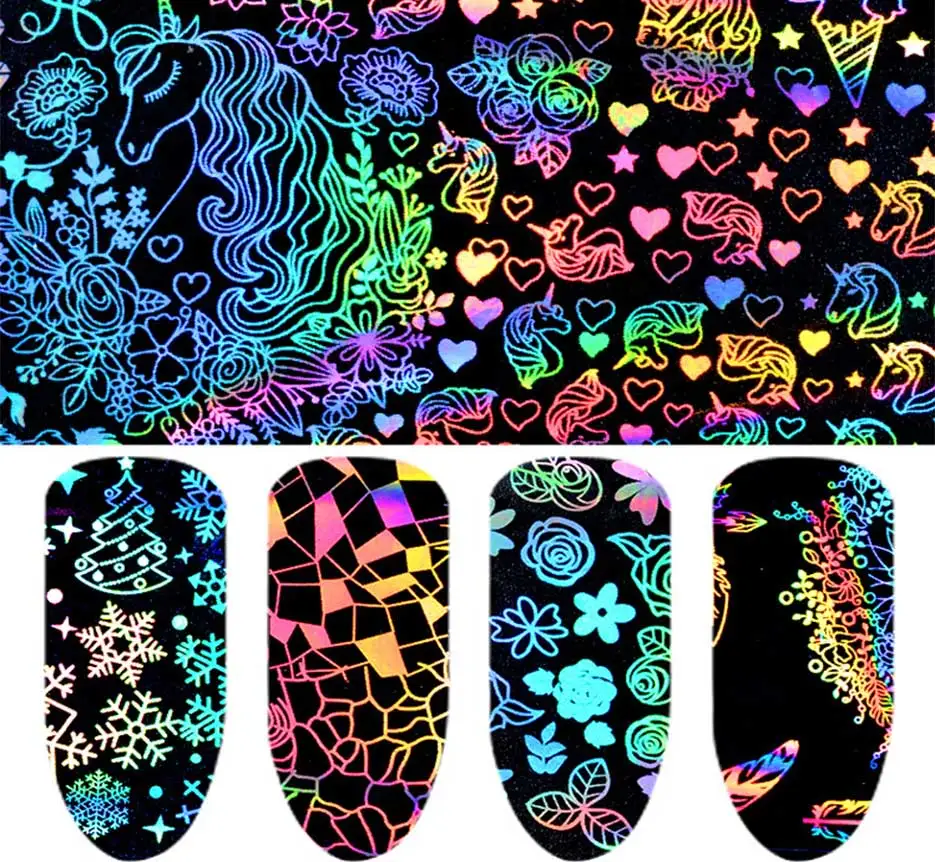 

TOMTOSH Christmas Holographic Nail Foil Xmas Geometric Nail Art Transfer Sticker Manicure Tips Decoration 4*100cm