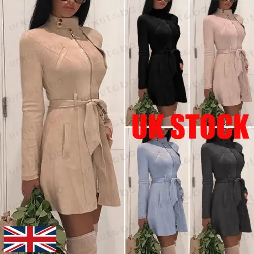 

UK Women High Neck Long Sleeve Casual Ladies Tops Coat Jacket Zip Up Outwear