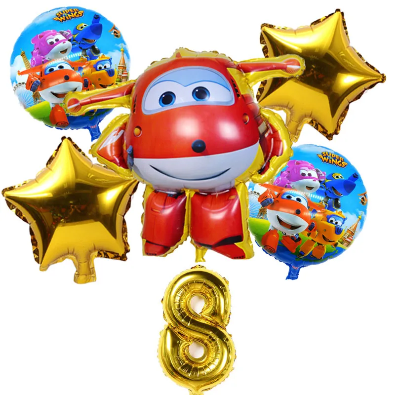 6 шт 3D супер воздушный шар с крыльями Джетта воздушные шары с рисунками героев из мультфильма «Супер Крылья», игрушки День рождения 32 дюймов номер украшения Детские игрушки шары набор - Цвет: Черный
