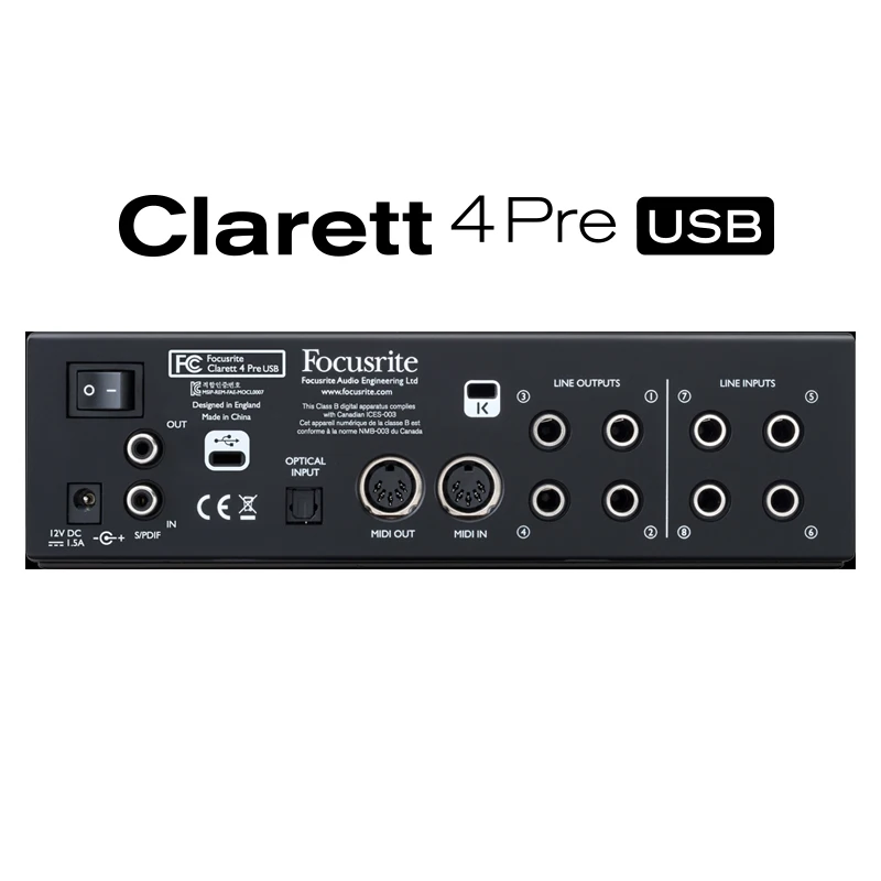 Focusrite Clarett 4Pre USB 2,0 интерфейс Запись Звуковая карта 18 вход/8 Выход 24 бит/192 кГц аудио интерфейс Четыре микрофона предусилители