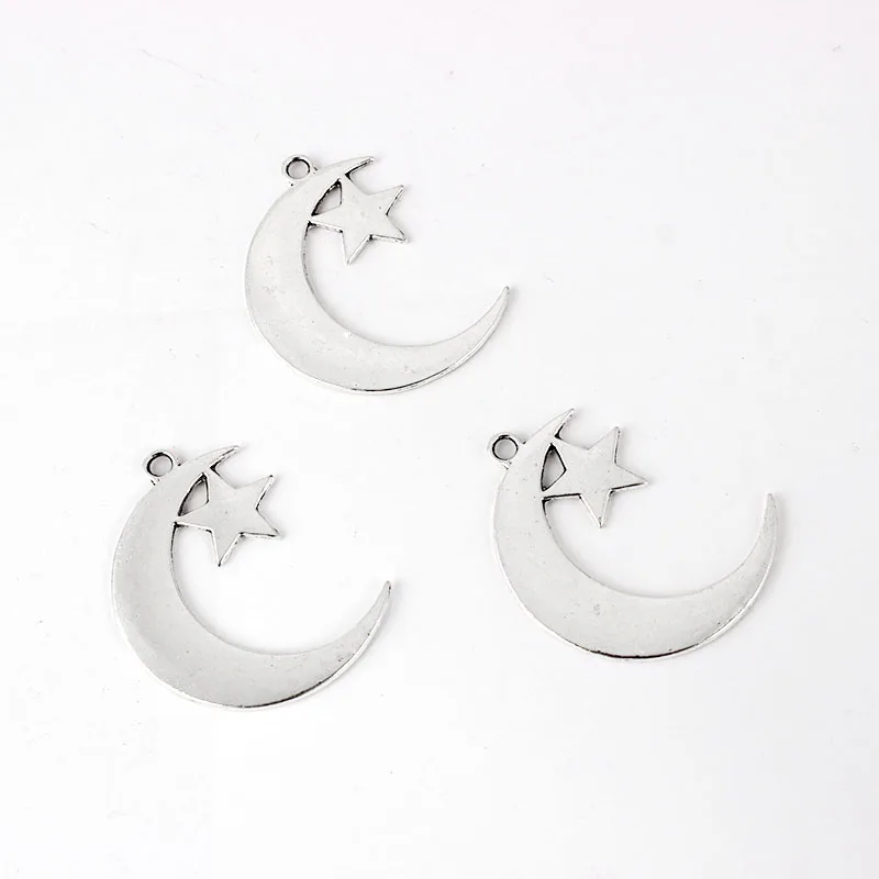 20PCS Tibetan Silver Celestial Moon Star Crescent Charms Pendants for Necklace Making Jewelry Findings 44x32mm