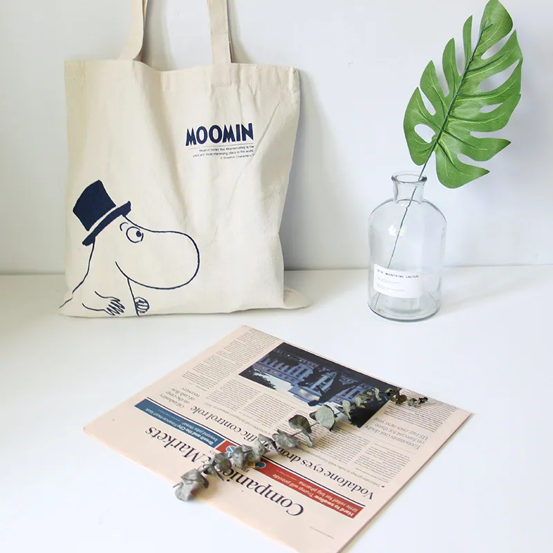 

Moomin Women Gift Bag Cotton Canvas Tote Bag Concise Moomin Shoulder Cloth Bags Ladies Duty Cotton Shopping Bags