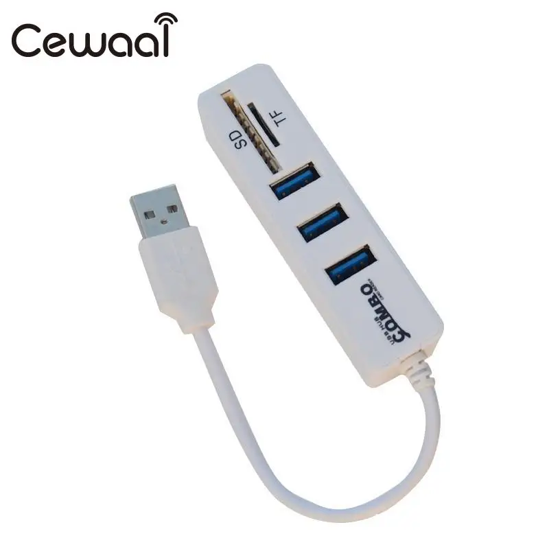 Cewaal White Mini USB2.0 Hubs 3 Port Plug USB Hub SD TF Card Reader Adapter Interface Connector Expand For Micro | Компьютеры и офис