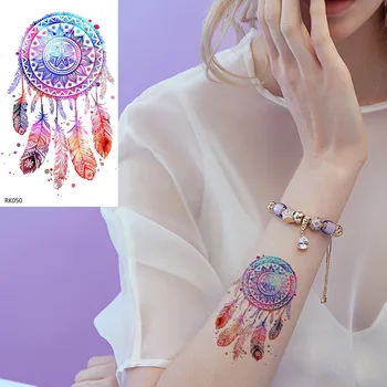 

OMMGO Dream Catcher Watercolor Feather Temporary Tattoos Sticker Tribal Totem Henna Fake Tatoos Custom Tattoo Body Art Arm Women