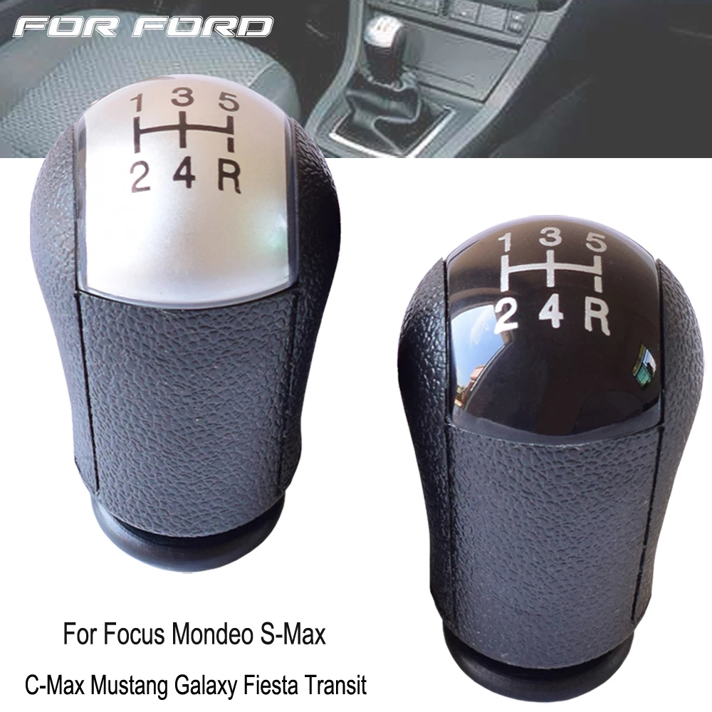 

5 Speed Black/Silver Panel ABS Manual Gear Shift Knob Lever Handle Head For Ford Focus Mondeo S-Max C-Max Mustang Galaxy Fiesta
