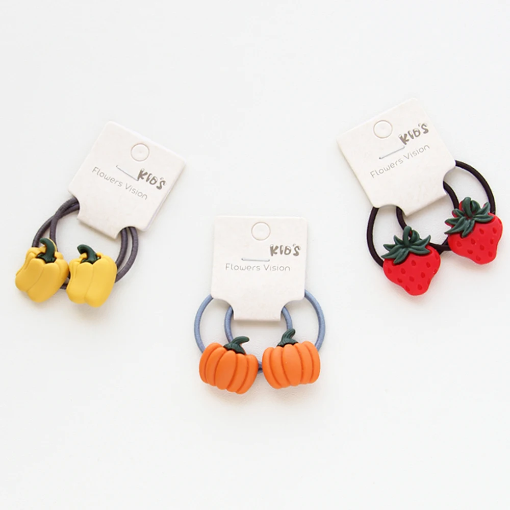 

Kids' Cute Fruit Pumpkin Strawberry Hair Tie Bands Girl's Banana Grape Peach Pineapple Elastic Hair Holder Accessories HB046