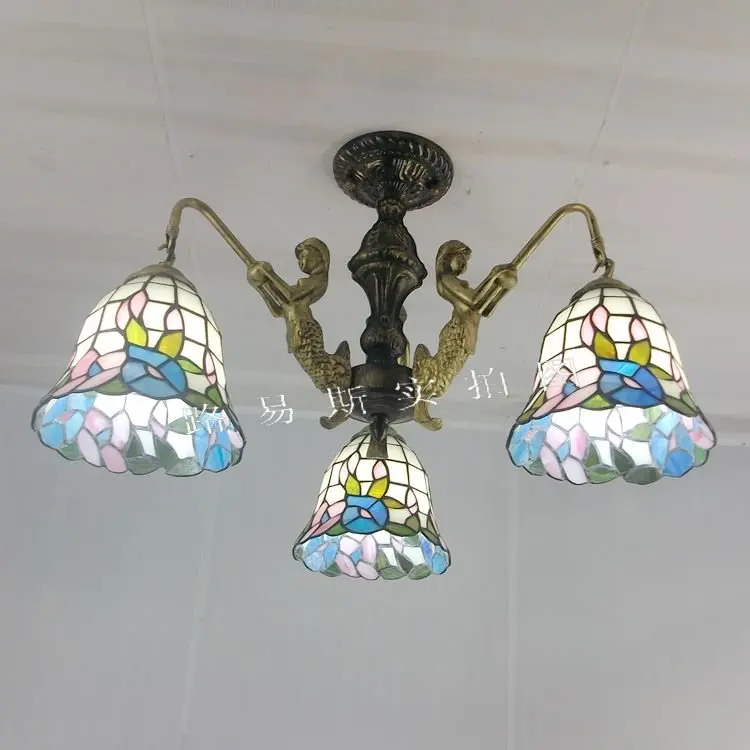 От производителя Тиффани lamps3Mermaid потолочный Балконный спальня освещение детской комнаты Континентальный креативный стеклянный