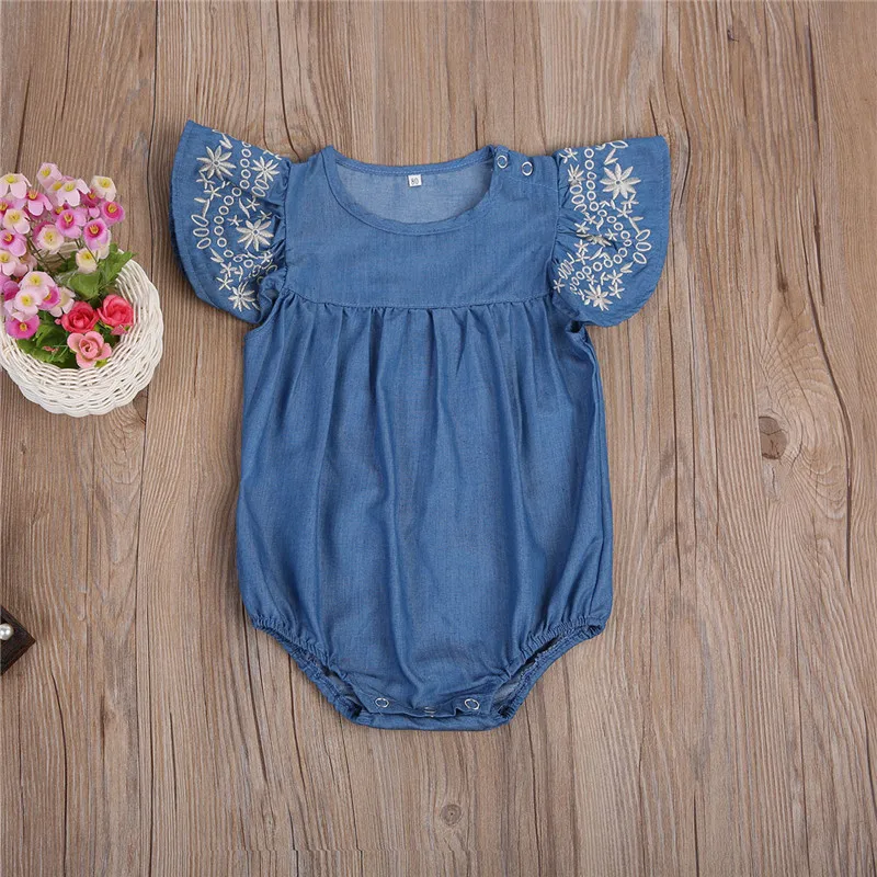 Flying Sleeve Baby Clothing Newborn Baby Girls Denim Romper Jumpsuit Outfits Sunsuit Clothes 0-24M