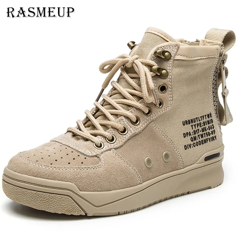 Kaufen RASMEUP Echtem Leder + Leinwand Frauen Military Turnschuhe Spezielle Kraft Wüste Kampf frauen schuhe Flache Armee Frau Schuhe