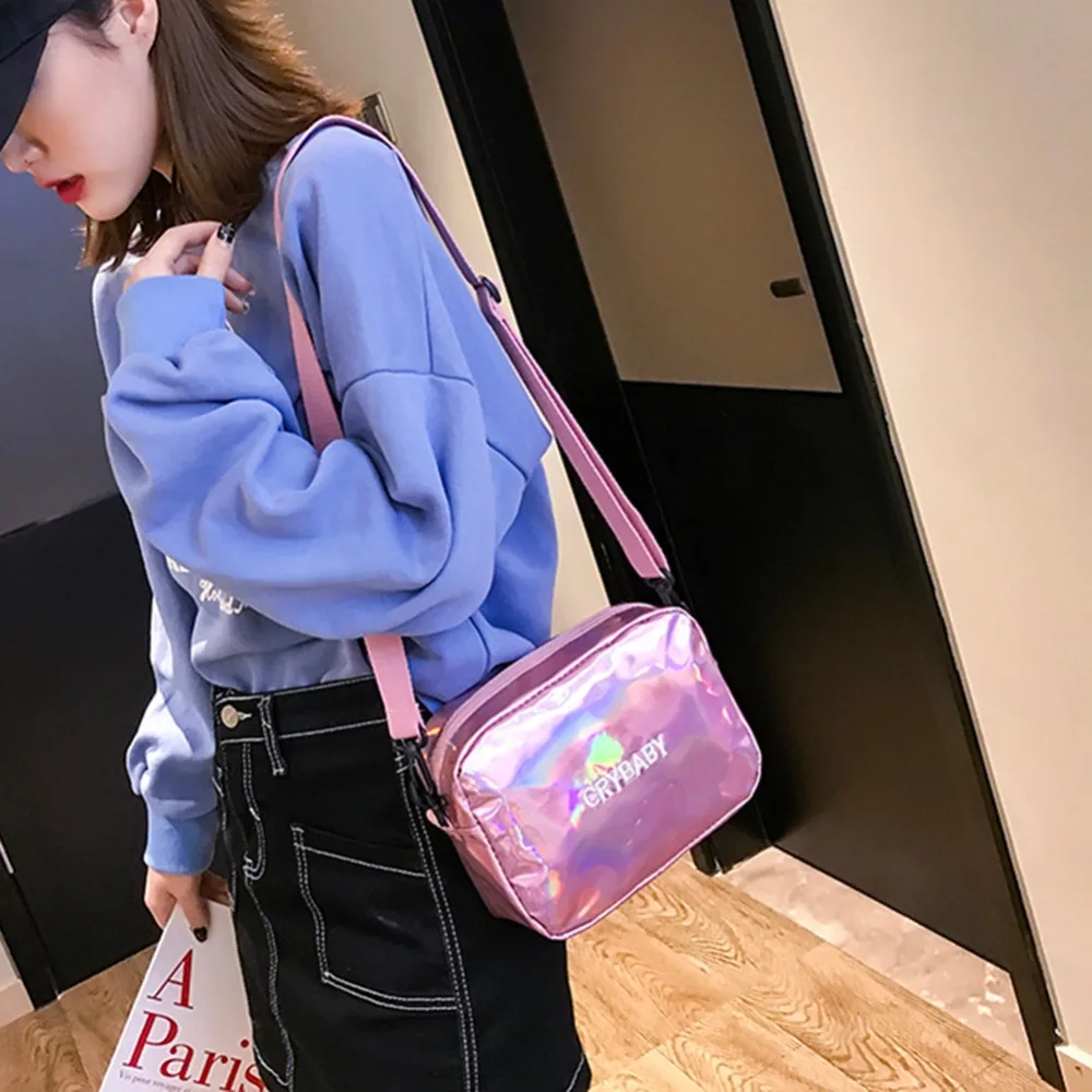 الفتيات ليزر صغير Crossbody حقيبة المرأة أزياء الصيف جديد الشارع عارضة مربع سستة رسول حقيبة كتف torebki damskie 2019