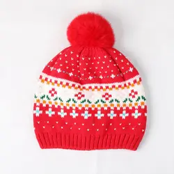 Шапка-бини для мальчиков и девочек, осенняя зимняя вязаная шапка с помпонами, теплая хлопковая Повседневная Лыжная шапка, аксессуар для
