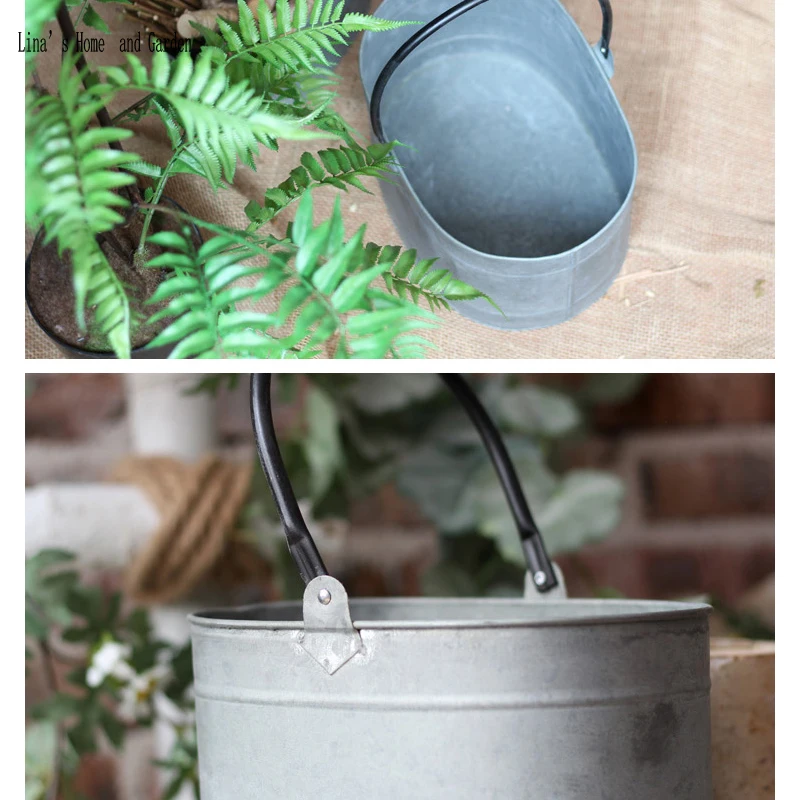 stack 2 pieces vintage retro galvanized metal buckets for multiple use (6)