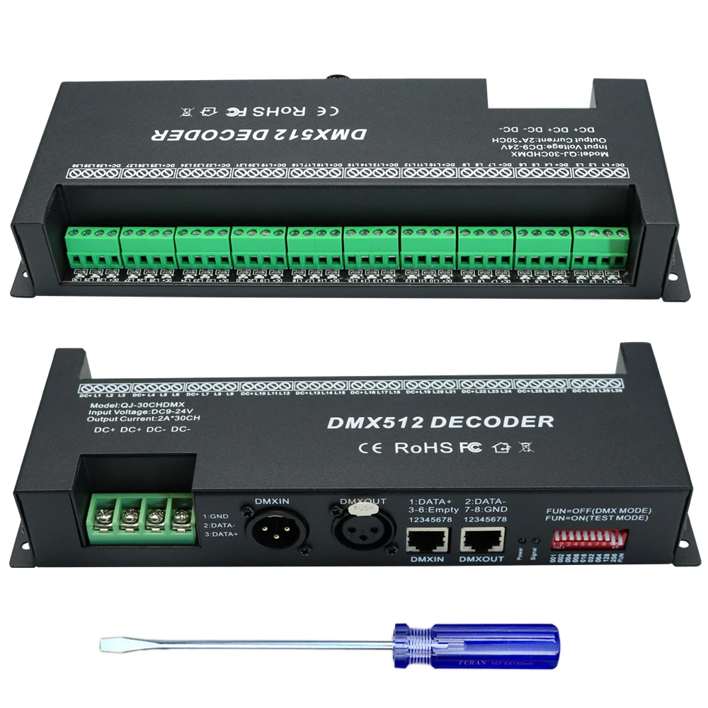 Dmx 512 Decoder 30 Channels Dmx Rgb Controller Decorated Led Strip Lighting Dimmer Dc 9v 24v 2a