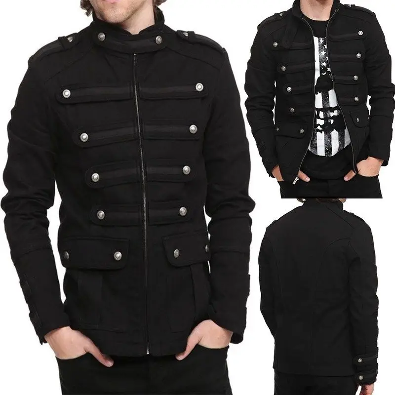 

Men's Punk Gothic Rock Metal Military Short Coat Jacket Outwear Stylish A10