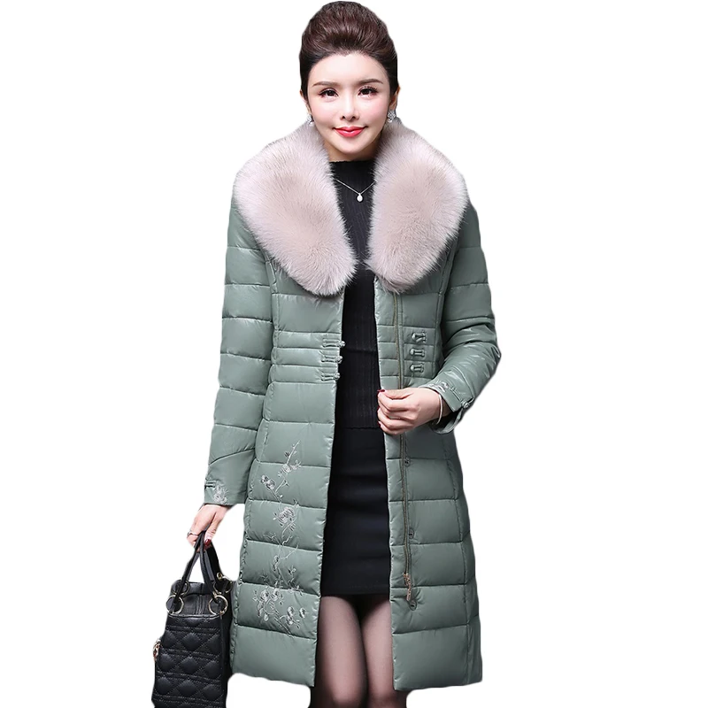 Cuir Vers green Long Vestes Épaissir Coton caramel Down Bas purple Taille Chaud Colour La Femelle D'hiver Nouveau Broderie 2019 Pu Manteau Femmes Le Black Veste Plus 8nP0wkXO