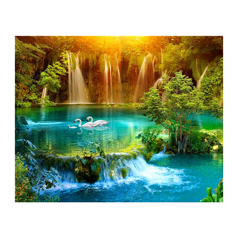

Waterfall, 5D, diamond painting, lake, swan, cross stitch, 3d picture, picture, full, diamond embroidery, mosaic,handicrafts NMX