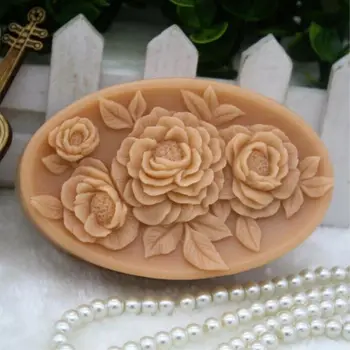 

Grainrain Silicone Soap Bar Mold Oval Crafted Flower Silicone Soap Candle Resin Mould