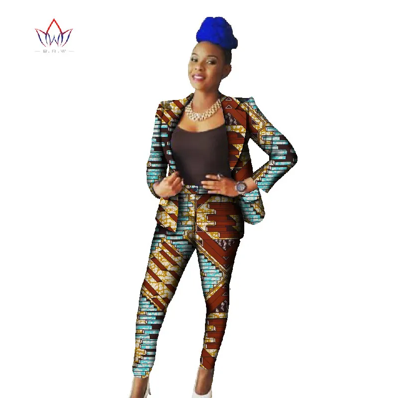 Комплекты в африканском стиле костюмы для женщин блейзеры куртки комплект из двух предметов топ и брюки Дашики Африканский принт одежда 6XL BRW WY595