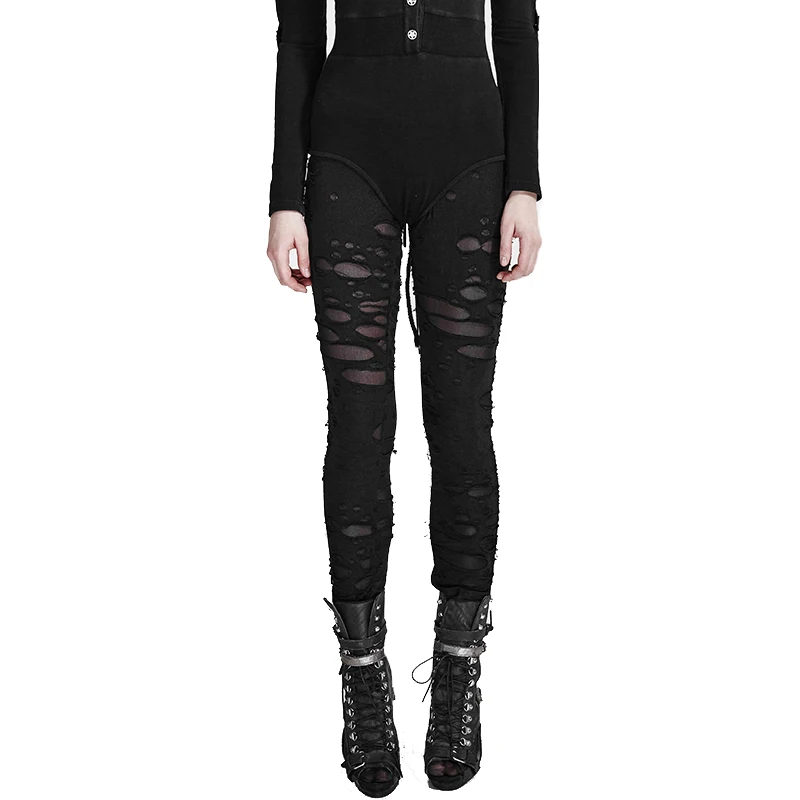 Kopen Zwart Rood Vrouwen Punk Gat Leggings 2017 Fashions Sexy Stiksels Broek Met Elastische Taille Uitloper Voor vrouwen Broek