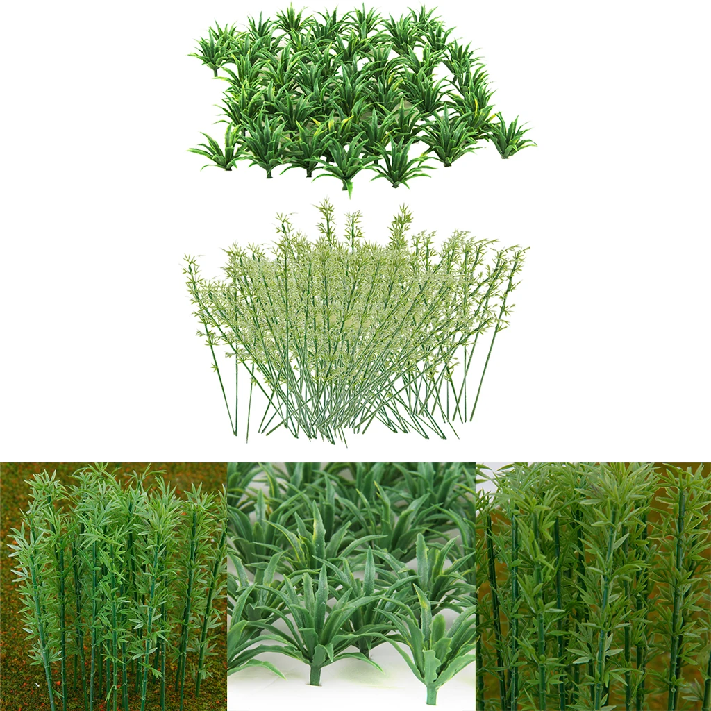 50pcs Landscape Model Sword Grass+ 100Pcs Model Bamboo Trees 1:75 DIY Diorama Scenery