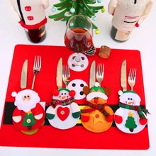 Рождественский Декор Санта Клаус Снеговик Лось кухонная посуда держатель вилка нож карман для кухонных приборов сумка Рождественская вечеринка украшение стола 1 шт