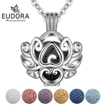 

EUDORA Unique 14mm Flower Cage Openwork Pendant Necklace fit Volcanic Lava Stone Ball Aromatherapy Locket Pendants Women Jewelry
