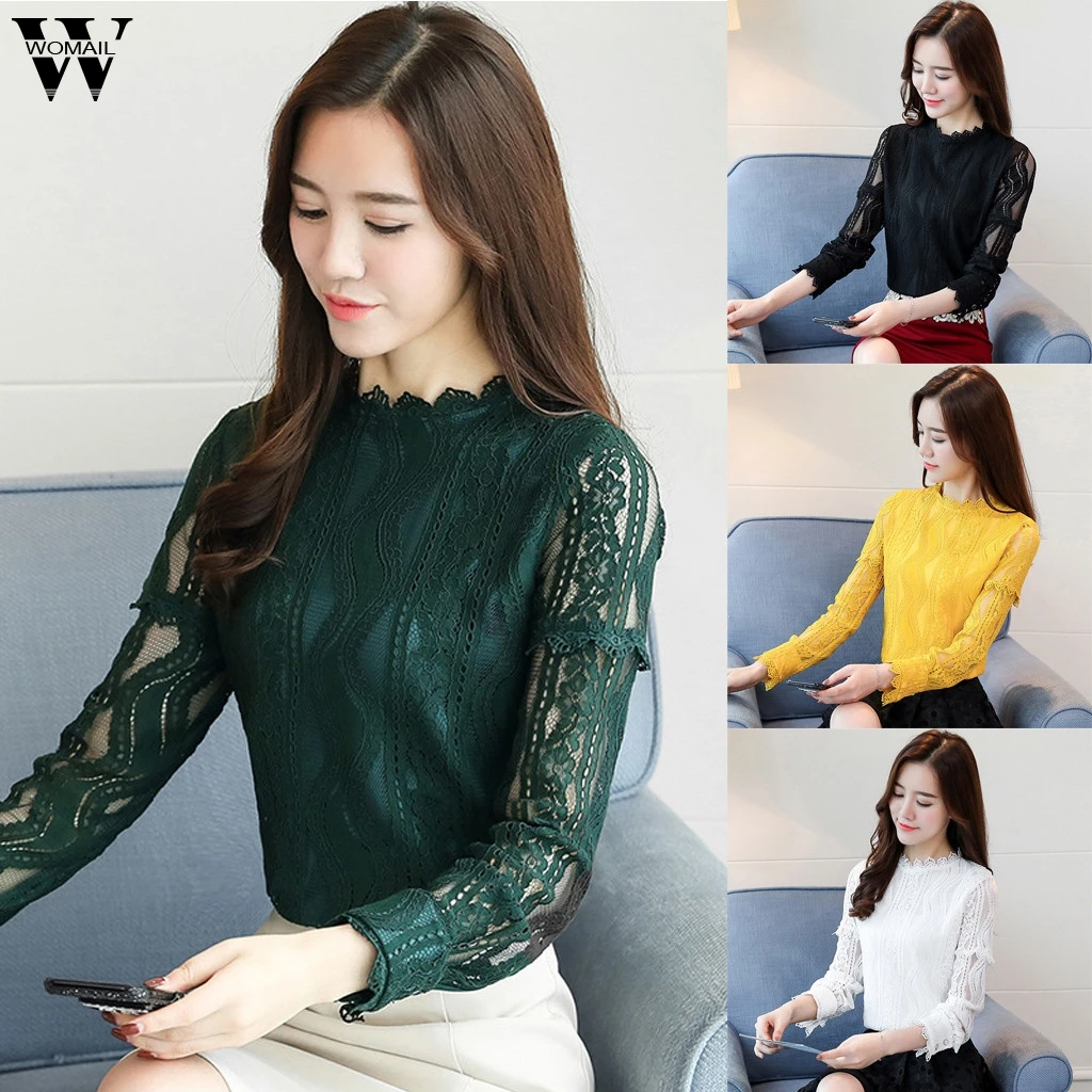 

Womail Blouse Women Long Sleeve Office Lace Striped Floral Work Shirt Botton Blouse V-neck Femme Blusas Mujer de Moda 2019 J73